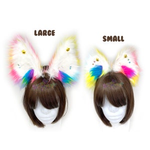 Fluffy white rainbow ears - cosplay ears - headband
