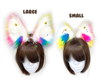 Fluffy white rainbow ears - cosplay ears - headband