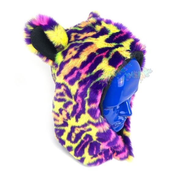 Faux Fur Animal Hat with Multicolor Lining Y2k Rainbow Stripe Fluffy Artificial Fur Bucket Hat Women  main image 4
