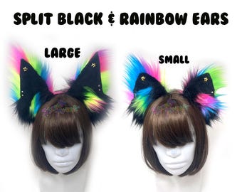 Rainbow Black Poseable Headband Ears