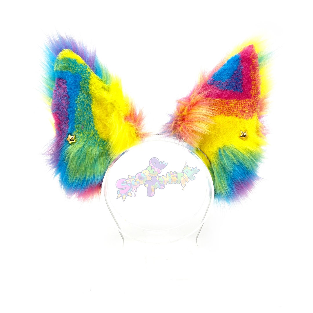 Large Rainbow Ears Fur Suit Ears Cosplay Ears Pride Etsy
