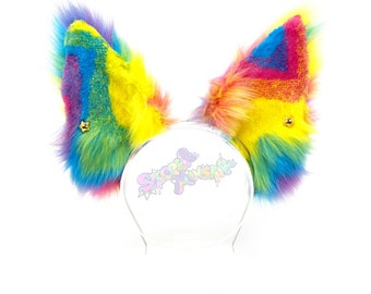 Große Regenbogen Ohren - Pelzohren - Cosplay Ohren - Pride