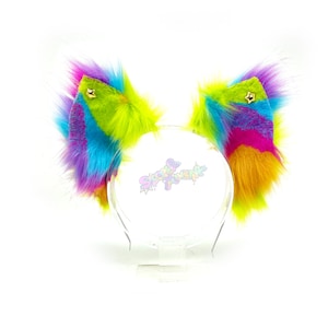 Small Neon Rainbow Kitty Ears - Cosplay Ears - Fur suit ears