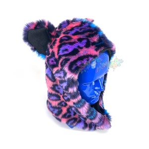 Future Funk Leopard Hoodie - Faux Fur Hat - Raver Hood
