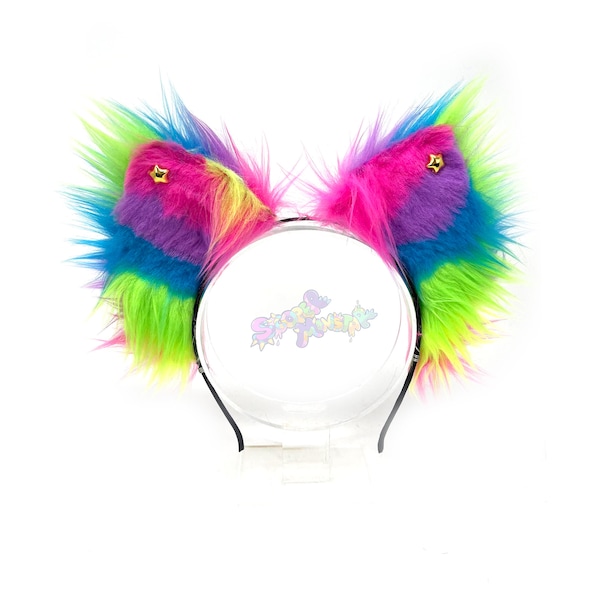 Small Neon Raver Rainbow Ears - Cosplay Ears - Fur Suit Ears
