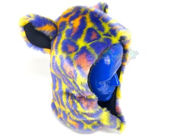 Acid Wash Leopard Hoodie - Cosplay hat - Cat hat - Raver Hood