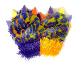 Acid Wash Leopard Paws - Furry Paws - Raver Cuffs - Fursuit
