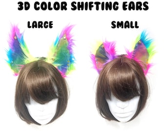 3D Color Shifting Rainbow Ears - Cosplay Ears - Furry Ears - Cat Ears