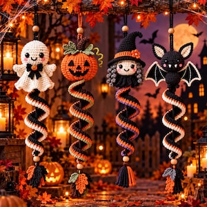 Handmade Crochet Halloween Wind Spinner, Ghost Pumpkin Witch Bat (PDF Pattern)