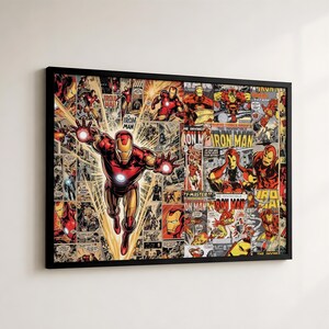 Pôster do Homem de Ferro, Arte de Parede da Marvel Comics, Impressão do Tony Stark, Decoração Retrô em Colagem de Super-Heróis, Presente para Sala de Jogos dos Vingadores, Arte para Quarto com Tema de Quadrinhos
