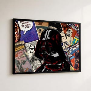 Darth Vader-affisch, Star Wars-serieväggkonst, Sith Lord-tryck, retro sci-fi-collagedekor, spelrumspresent, filmsovrumskonst, nörddekor