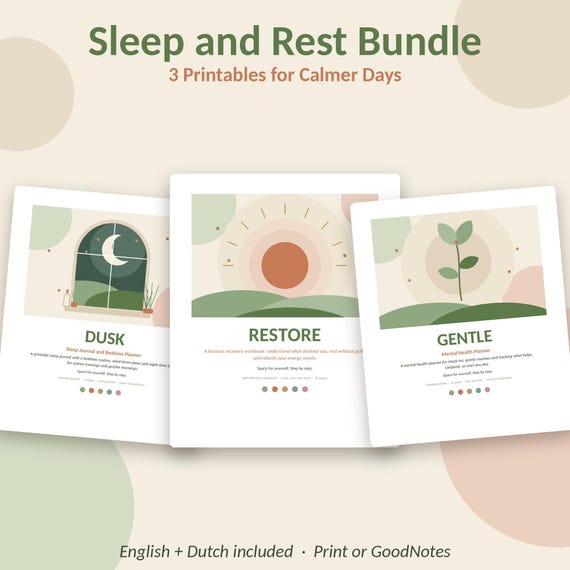 Sleep Journal and Self Care Planner Bundle, Burnout Recovery Workbook, Sleep Tracker, Wind Down Routine, Wellness Planner, A4 and Letter PDF