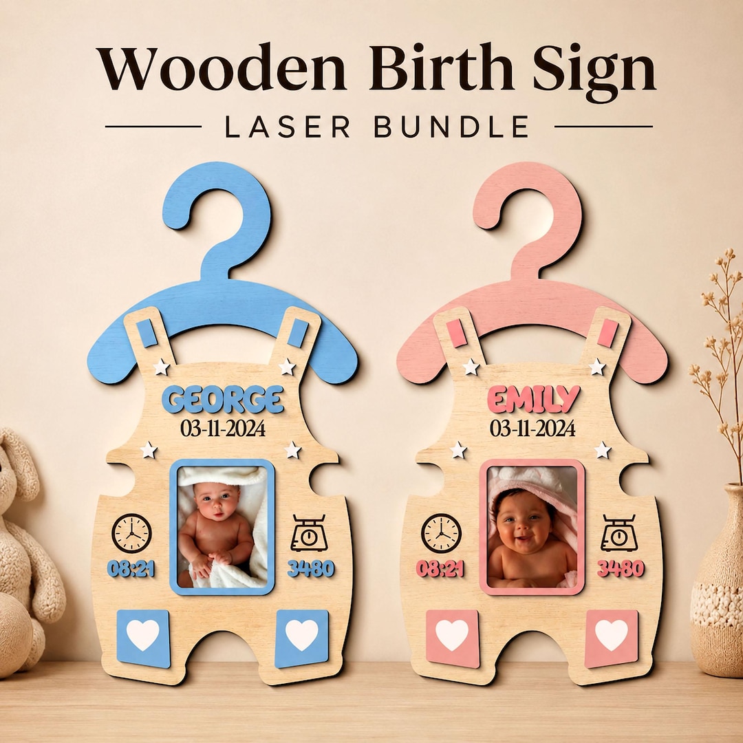 Wooden Birth Signs Laser Cut | Personalized Baby Milestone Keepsake ...