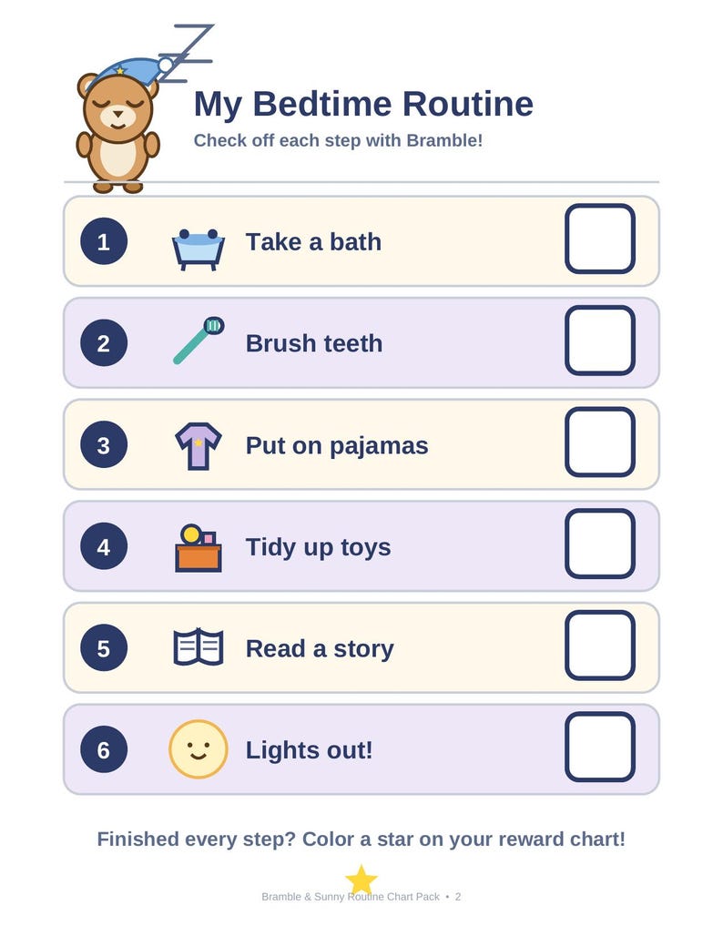 Editable Routine Chart for Kids, Printable Morning Bedtime Routine ...