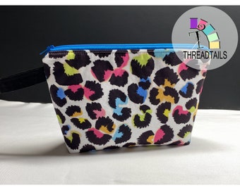 Multicolor Leopard Print Makeup Bag, Cosmetic Pouch, Toiletries Bag, Handmade Zipper Pouch, Gift Idea, Handmade Gifts