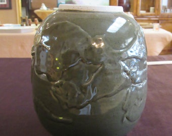 Kazuko Kayasuga Matthews pottery vase with olive green glaze