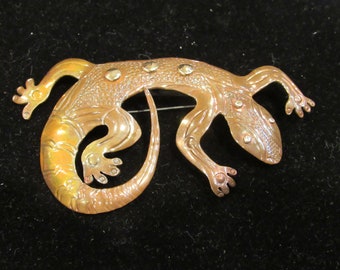 Carlie and Jima Abbott Copper 14k gold sterling silver Lizard Gecko Brooch pin