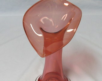 Jack in the Pulpit Rose Red/Pink Glass Vase Signed Scott Kenpt? 2000 9" Tall