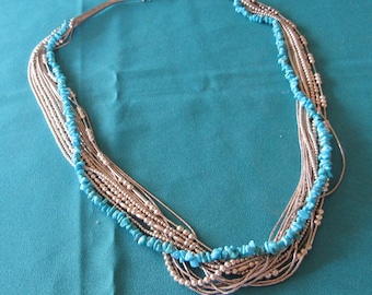 Santo Domingo 15 strand sterling silver & Turquoise Necklace cone tips 27.5 inch