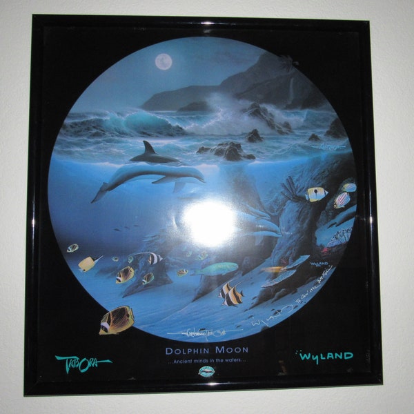 Dolphin Moon Signed Wyland & Roy Gonzalez Tabora collaboration print poster 1992