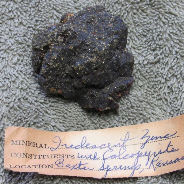Irridescent Zinc w constituents Chalcopyrite labeled Baxter Spring Kansas