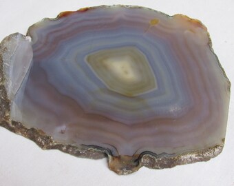 Brazilian Agate premium old 1960s stock fortified or banded blues lavender 7 in. unpolished slab  slice specimen