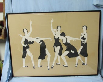 M. M. Roe Maggie Signed Original Watercolor Ballerina Dancers dated 1981 on brown paper Painting