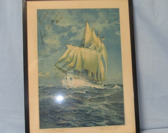 1927 Hans Bohrdt Print of Felix Grav Von Luckner's Weltumsegelung e.V. Doppelschauber signed by Luckner