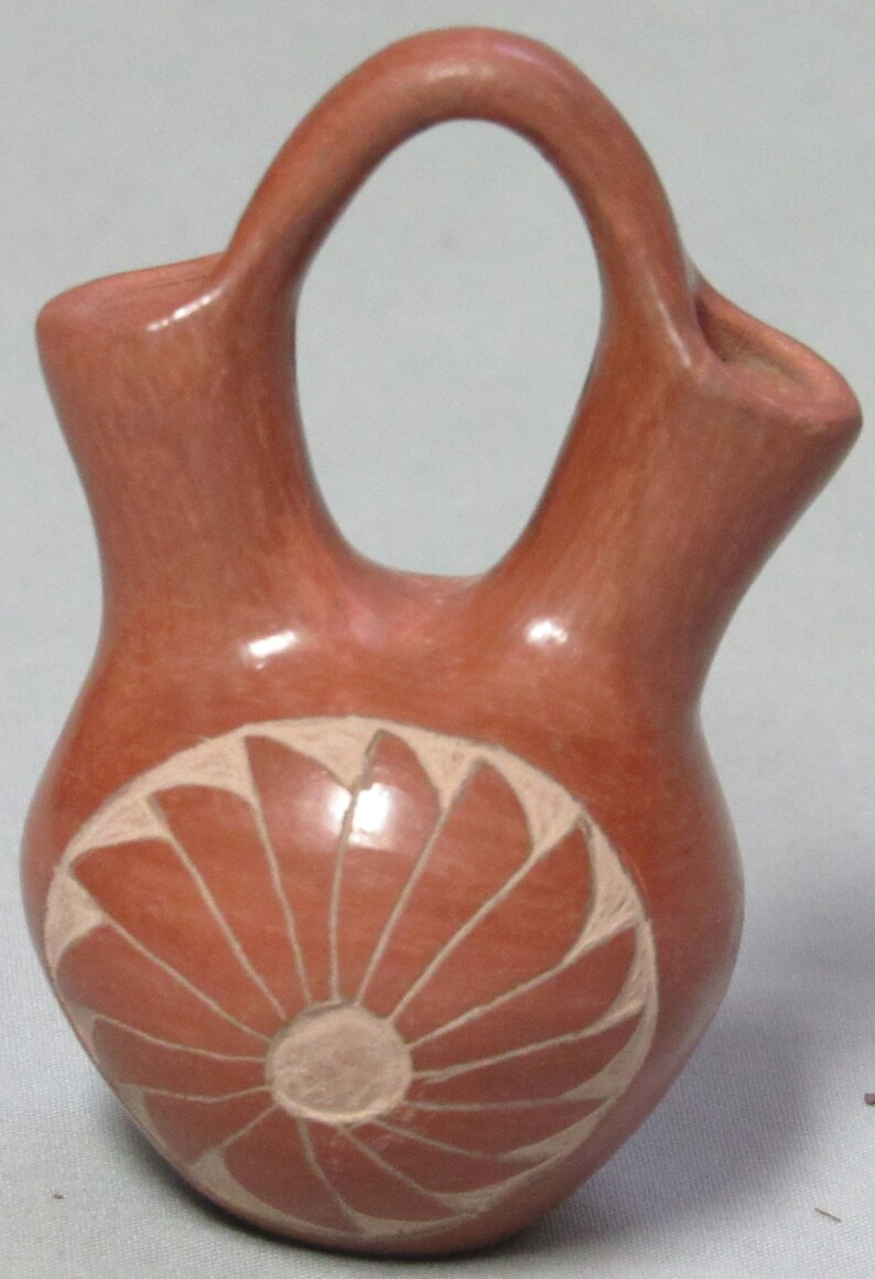 Santa Clara Pueblo Redware Pottery Wedding Vase Carve Flower Etsy