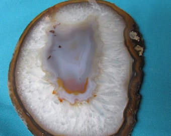 Brazilian Agate slab slice 1960s stock dendrites fortified or banded crystals natural chatoyant fortified