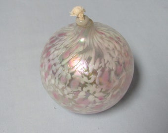 Roger Vines' Mount Saint Helens Round iridescent Glass oil Lamp Mottled Pink and White Signed Wick Included