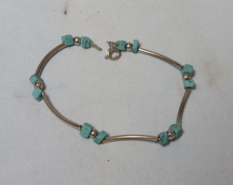 Vintage Turquoise nugget and Sterling Silver Tube Bead Bracelet