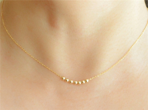 Dainty Gold Necklace gold Filled Beaded Necklace floating Ball