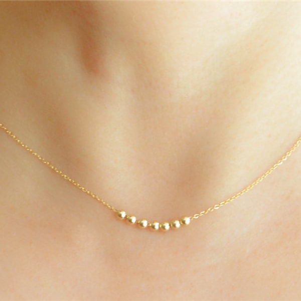 Dainty Gold Necklace-Gold filled beaded necklace-Floating ball choker necklace-Layering necklace-Gold layered necklace-Bohemian Jewelry