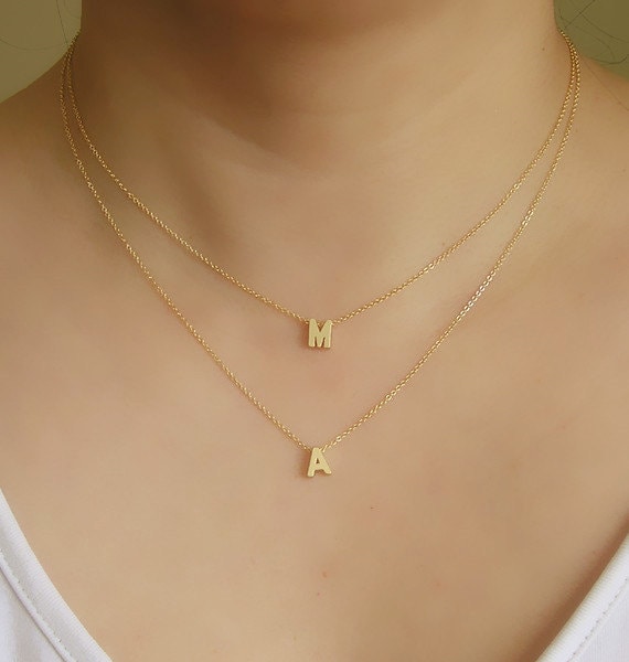 Layered Chain Initials Necklace 14kt, Double Chain Initial Pendant, Initial  Jewelry, Layered Necklace. - Etsy | Initial necklace, Fashion necklace diy,  Initial jewelry