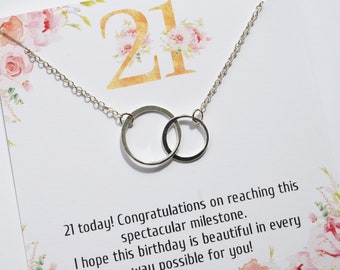 21st birthday gift necklace-Silver double links necklace-Daughter 21st birthday gift necklace-Granddaughter milestone 21st birthday gift
