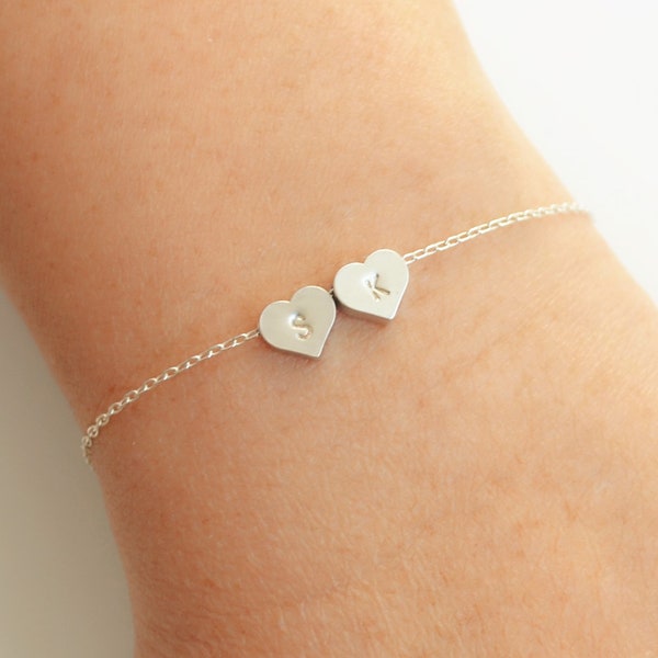 Double heart bracelet-Two initial heart bracelet-Best friend gift-Sisterhood jewelry-Name heart bracelet-Love bracelet-Mother's Day bracelet