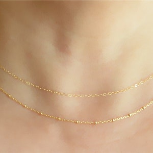 Gold double strands necklace-Layered Necklace-Two strands beaded necklace-Layering Necklace-Gold dainty necklace set-Satellite chain choker
