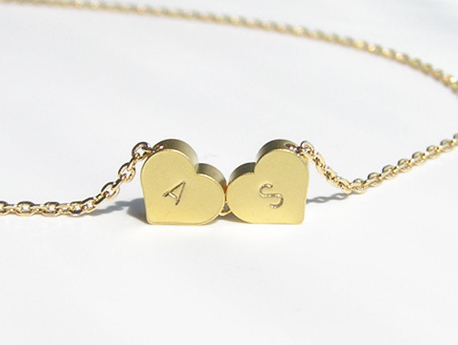 Double Heart Bracelet-two Initial Heart Bracelet-best Friend - Etsy