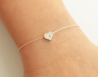 Initial heart bracelet-Letter heart bracelet-Tiny heart bracelet-Bridesmaid bracelet-Name heart bracelet-Love bracelet-Gold dainty bracelet