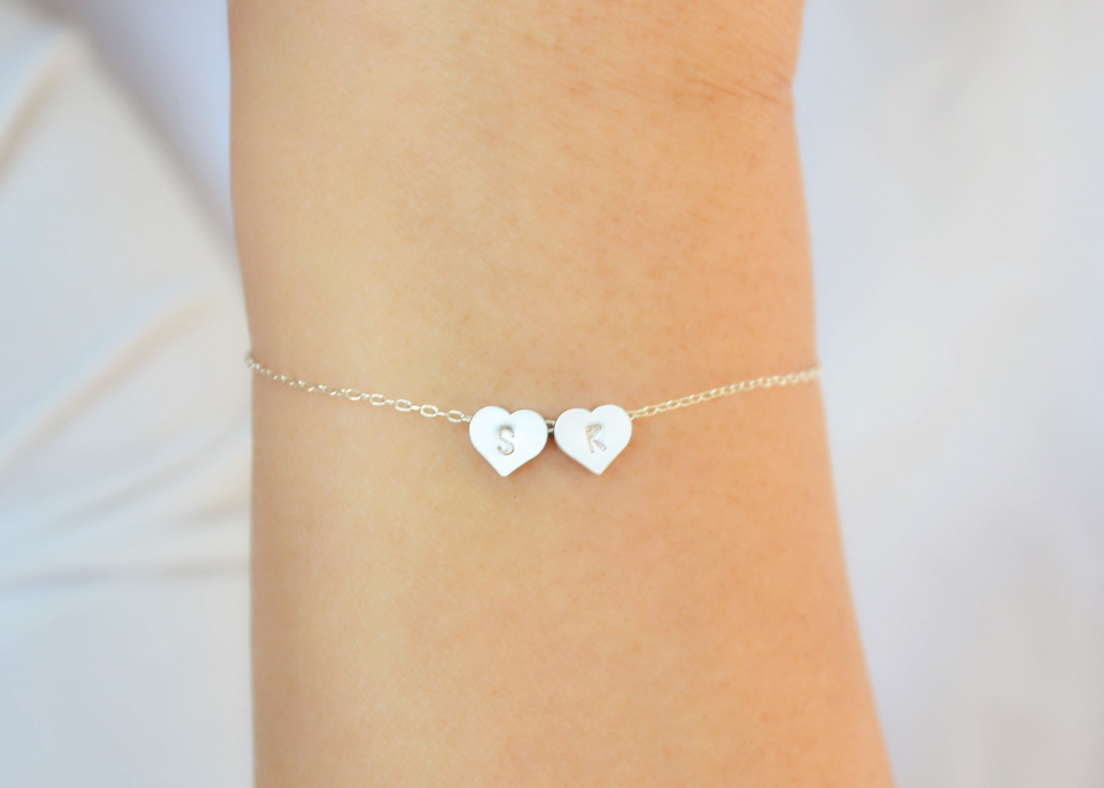 Double Heart Bracelet-two Initial Heart Bracelet-best Friend - Etsy