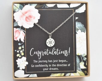 Tiny compass necklace-Graduation gift necklace-Niece graduation-Back to school gift-New job gift-Inspiration jewelry-The journey just begun