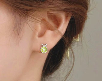 Enamel lemon stud earrings for women, Tiny fruit stud earrings, Little girl stud earrings, Teen stud earrings, Girl birthday gift earrings