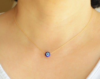 Collar de mal de ojo-Gargantilla de mal de ojo de oro-Collar de mal de ojo delicado-Collar de mal de ojo azul-Collar de Nazar oro-Joyería de mal de ojo pequeña para mujer