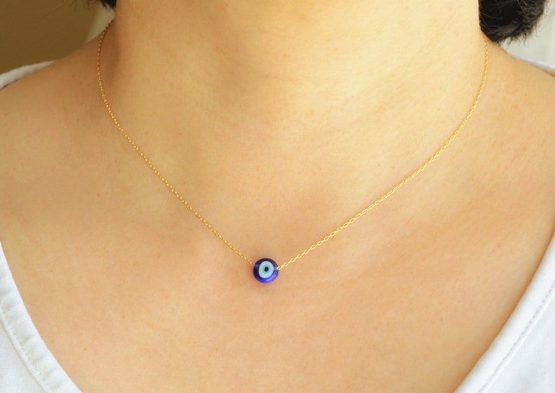 Evil eye necklace-Gold evil eye choker-Dainty evil eye necklace-Blue evil eye necklace-Nazar necklace gold-Tiny evil eye jewelry for women image 1