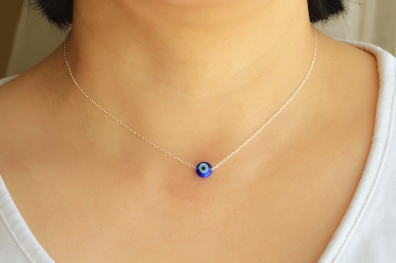 Evil eye necklace-Gold evil eye choker-Dainty evil eye necklace-Blue evil eye necklace-Nazar necklace gold-Tiny evil eye jewelry for women image 3