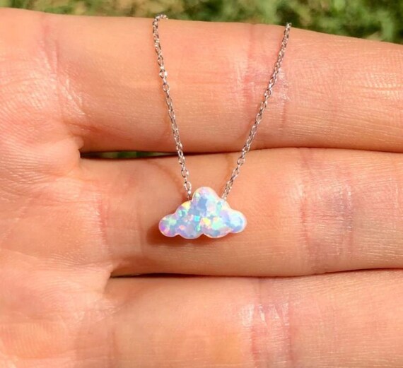 Tiny Opal Cloud Necklace Opal Lighting Necklace Gold Layered