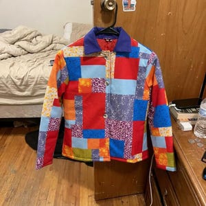 Cappotto Dolly Parton dai mille colori, cappotto in cotone patchwork colorato, giacca artistica multicolore, cappotto retrò di tendenza
