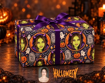 Papel de regalo personalizado de calabaza de Halloween, envoltorio para cesta de regalo, papel de regalo de Halloween, papel de regalo de cumpleaños, cumpleaños de Halloween en octubre
