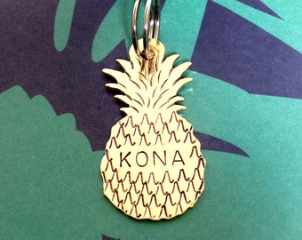 Pineapple Pet ID Tag- Handmade - Copper or Brass - Personalize - Unique